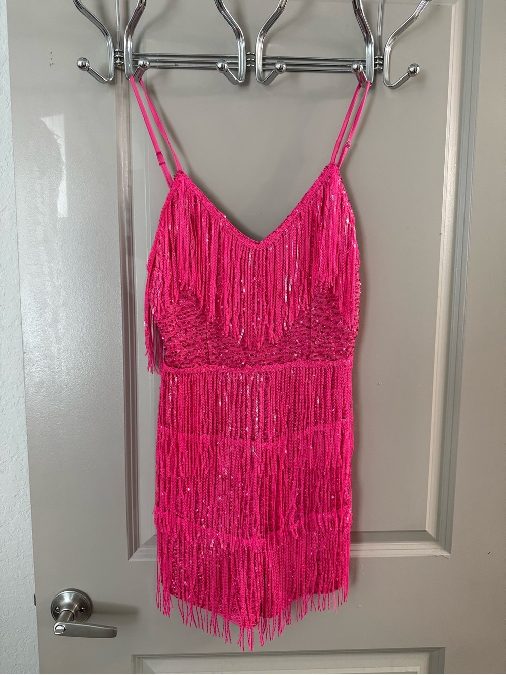 Double Crazy Pink Sequin Fringe Romper Size M $8